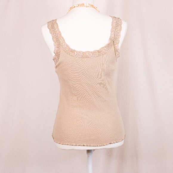 St. Eve Fine Ribbed Cotton Camisole with Lace Trim & Shoulder Straps & Shelf Bra - Picture 3 of 8